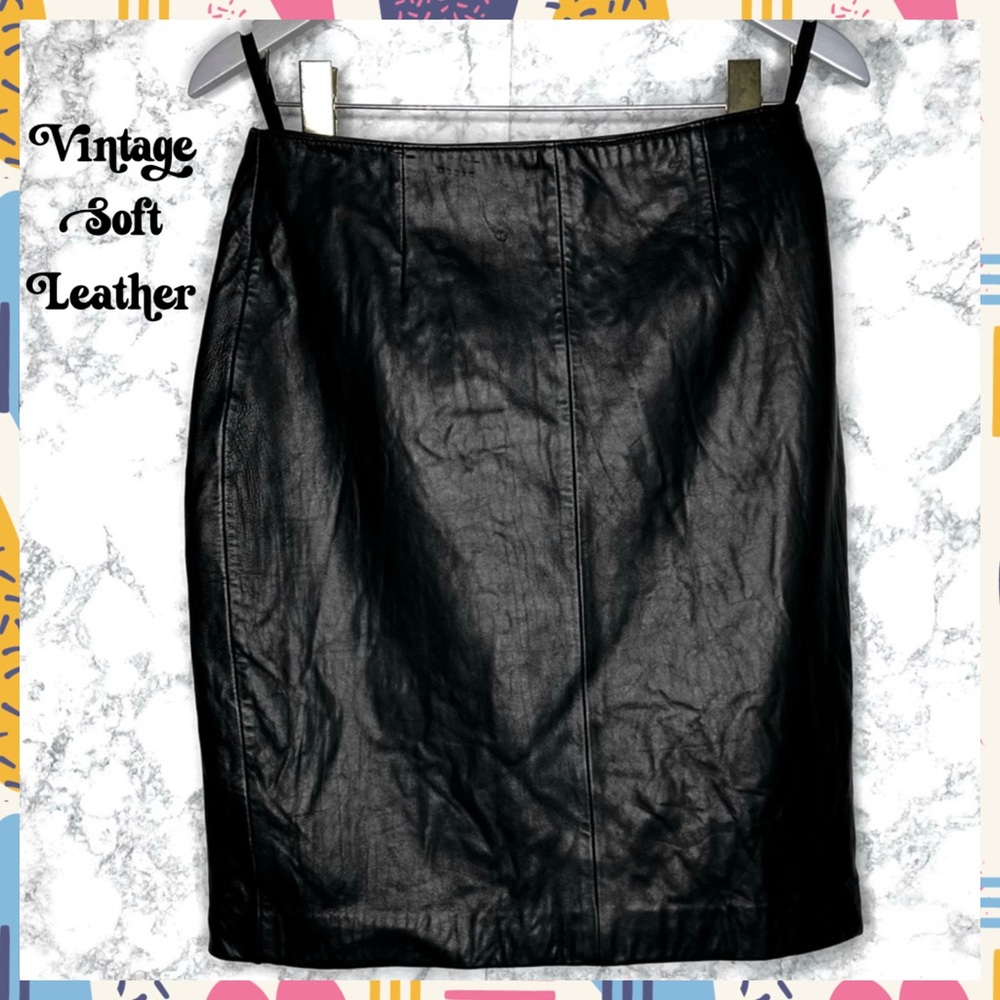 JLC NY Black Soft LEATHER 90s Long Mini Pencil Skirt Back Zip Women’s 6